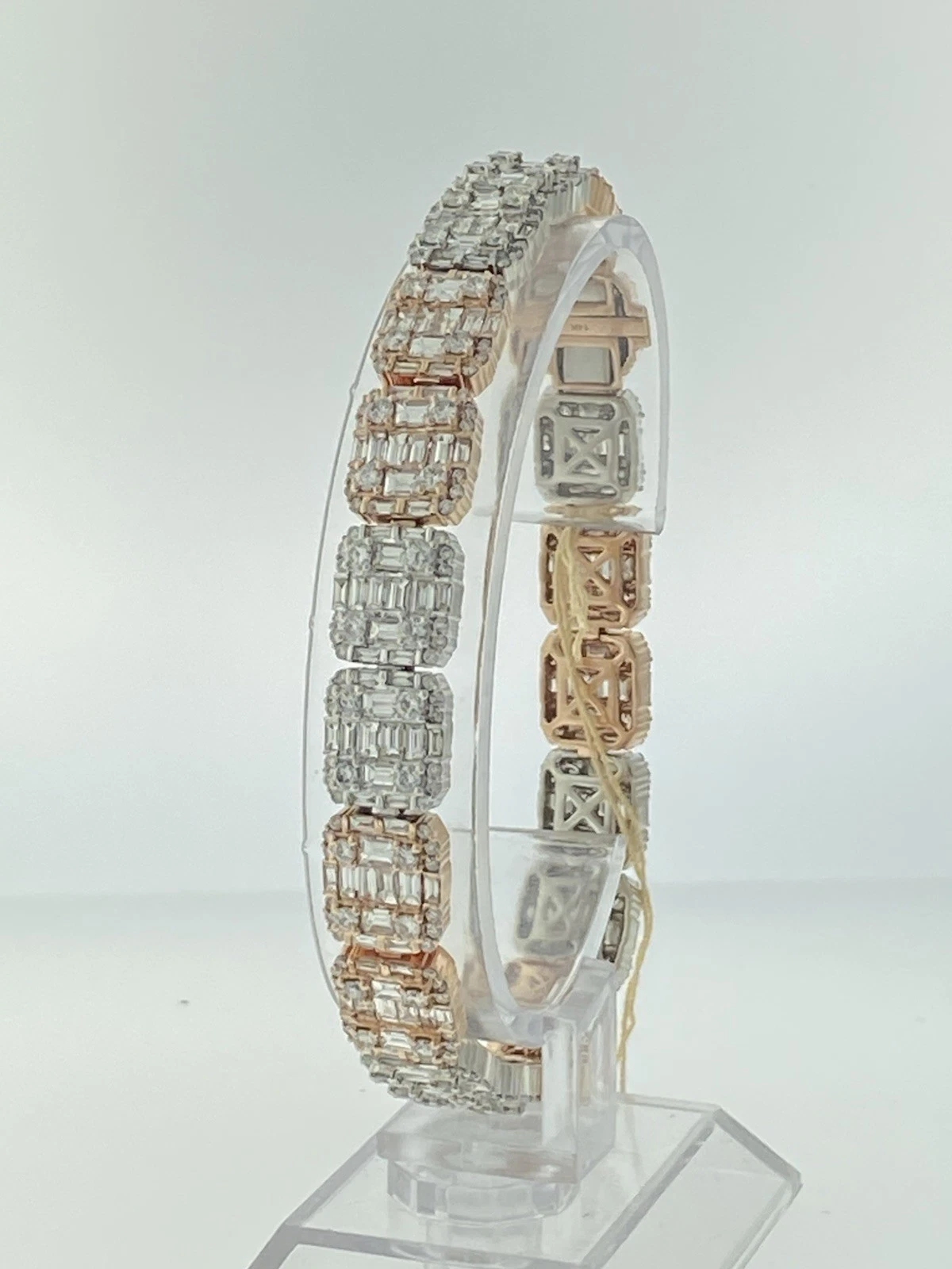 Diamond Baguette Bracelet Two Tone 14k Rose & White Gold 14.30ct 8.5"