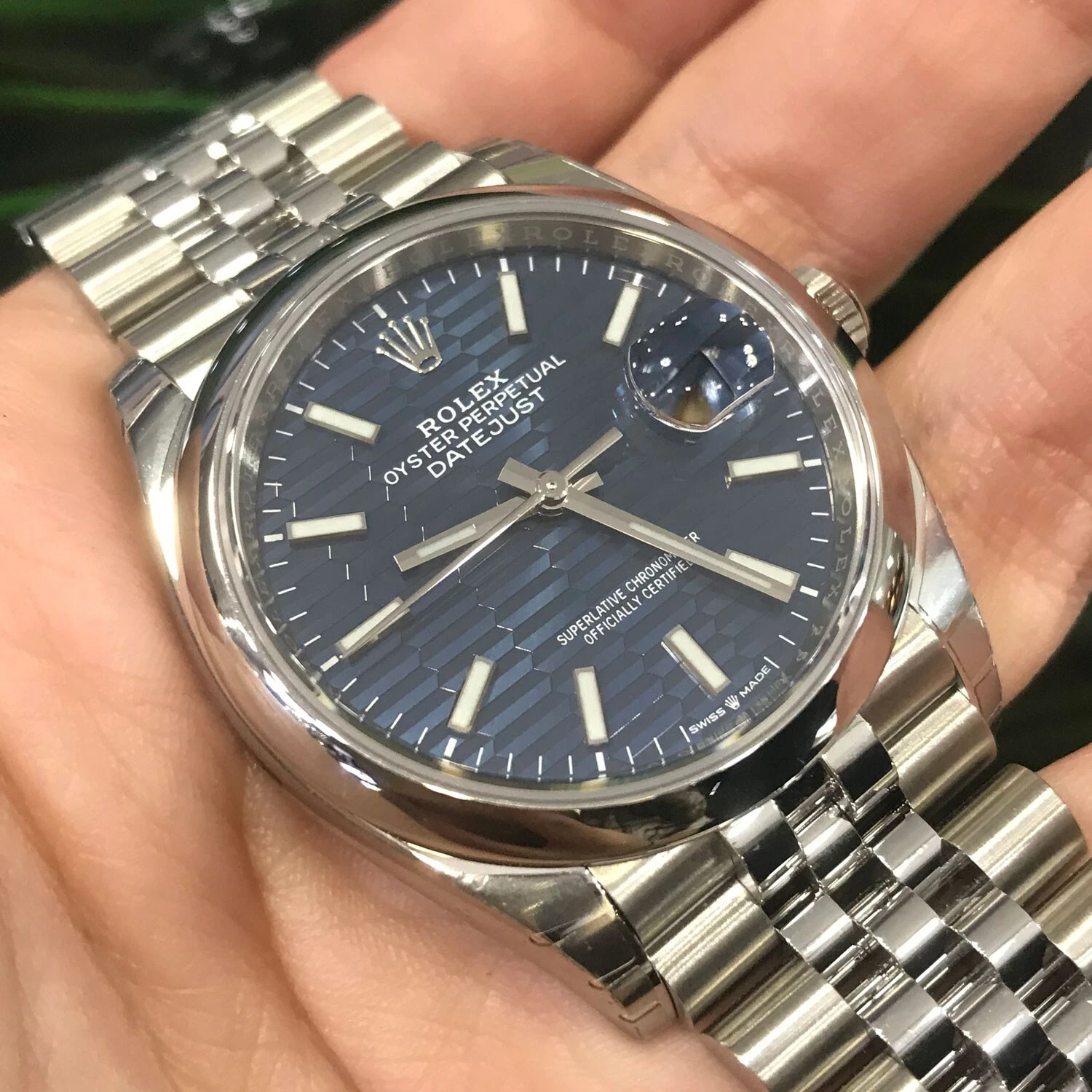 Rolex Datejust Blue Motiff Dial Mens Jubilee Bracelet Watch Full Stickers 126200